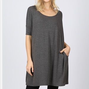Zenana Grey Tunic Dress with Pockets